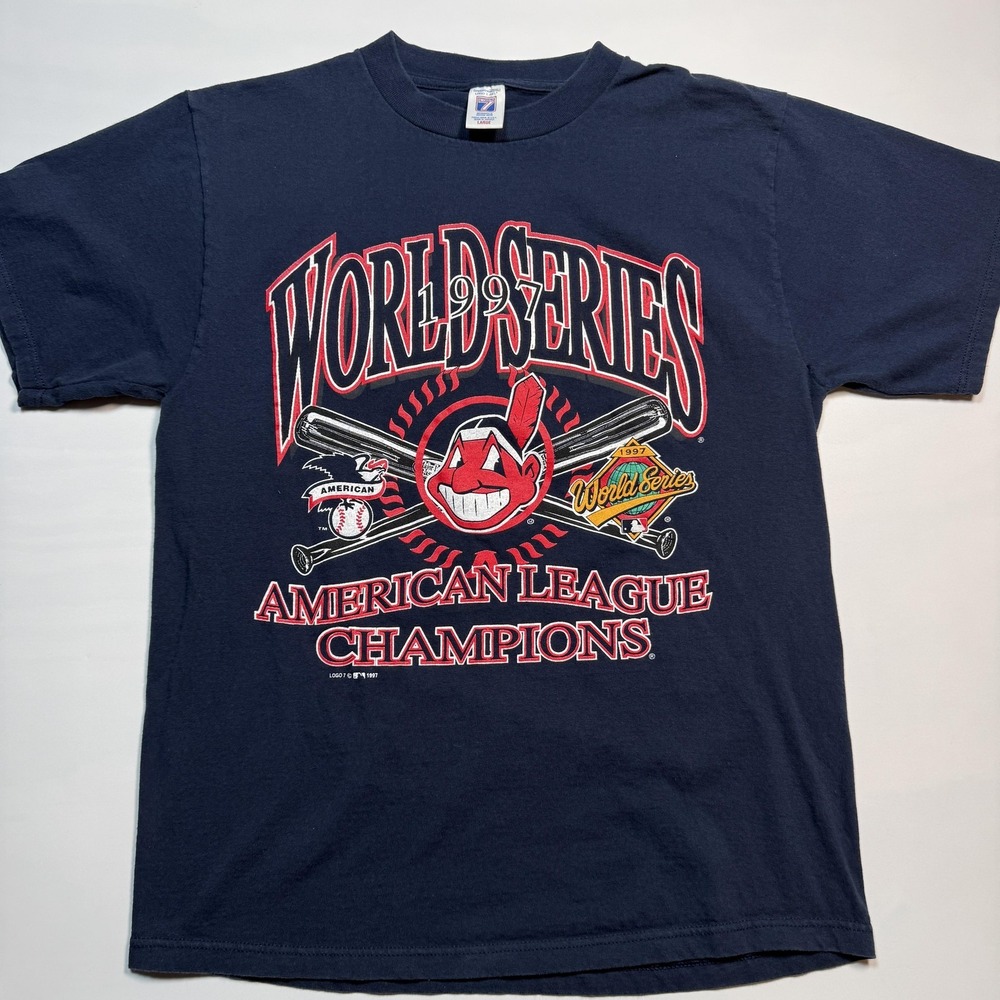 Vintage Cleveland Indians Shirt Mens Large MLB Baseball 1997 World Series Logo 7